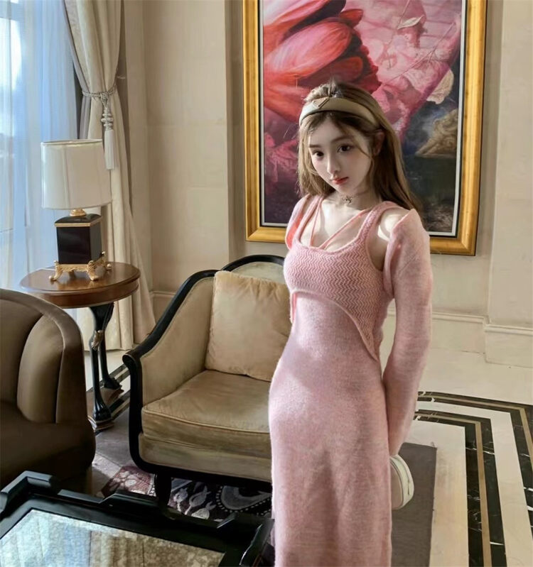 【MS STUDIO】Pure Desire Spice Girl Style Knitted Cardigan + Slim Dress Set 09560# PCZ