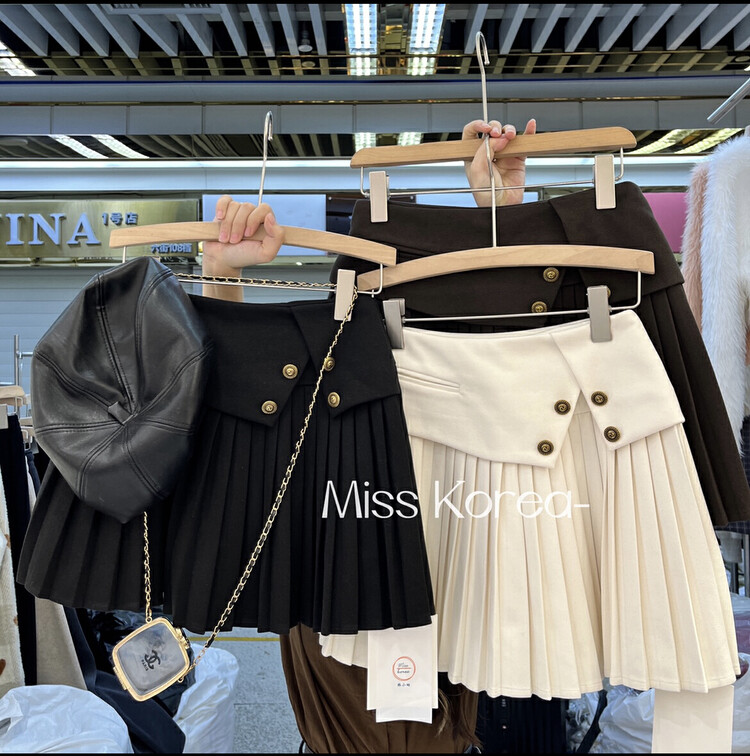【MISS KOREA】Pleated slimming solid color skirt 5417# HBX