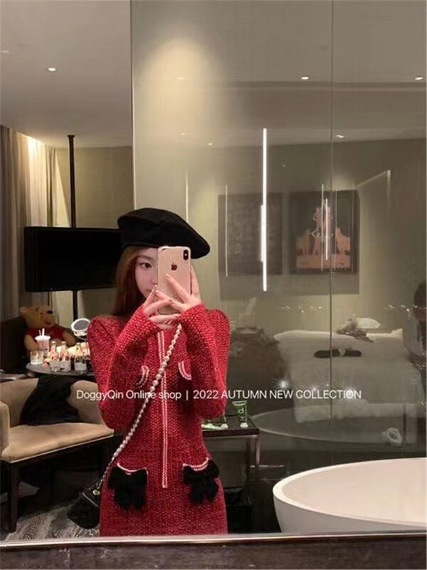 【MS STUDIO】Xiaoxiang style single-breasted sweater dress 9526# PCZ