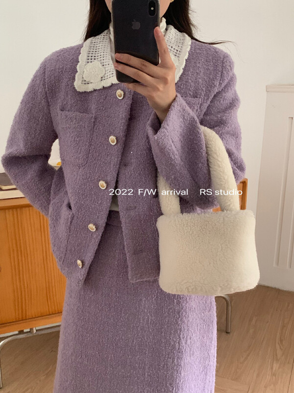 【RS】Lace Lace Down Small Fragrance Down Jacket + Temperament Skirt Set (Content 60% Wool + Content 90% White Duck Down) LL0321# FHX