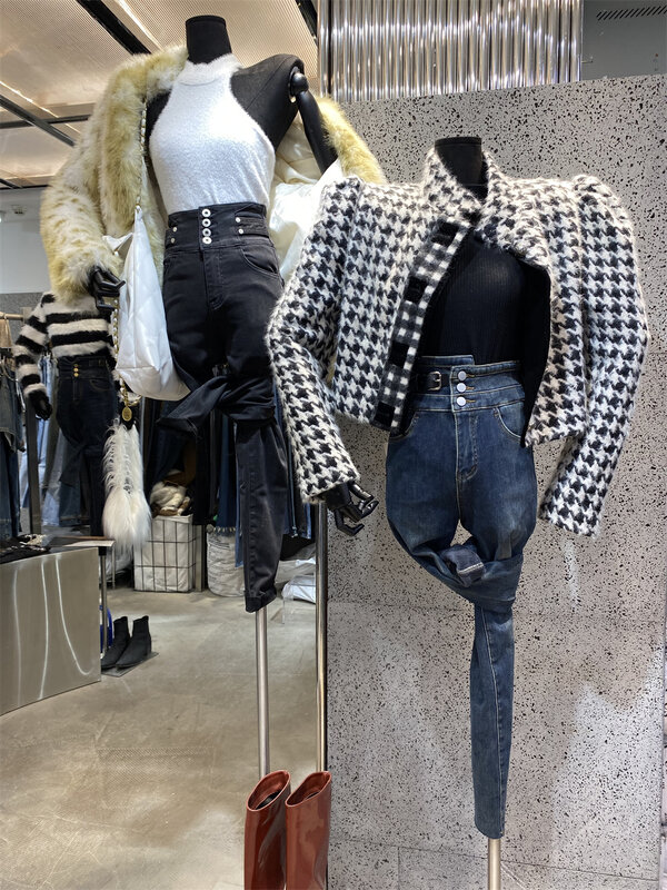 【AUS】High Waist Leather Buckle Plus Cashmere Pipe Jeans G670A# LSW
