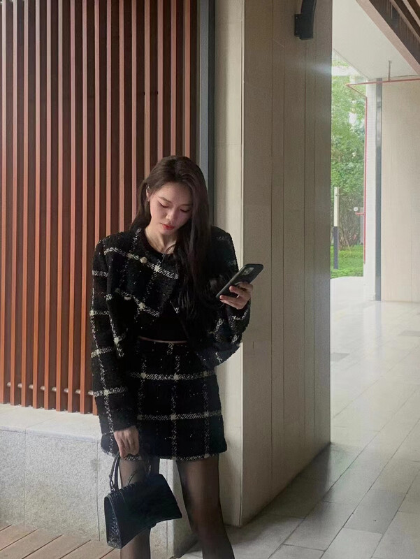 【MI NI】Xiaoxiang style Christmas short jacket + skirt two-piece suit 9768# PCZ