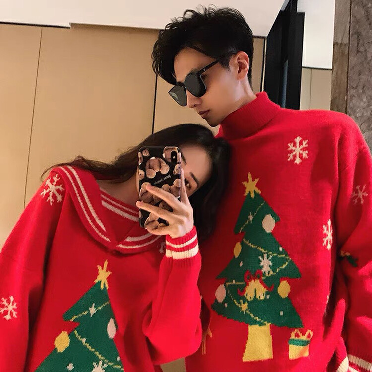 【L.L STUDIO】Retro Lazy Navy Collar Red Christmas Women's Warm Sweater 78567# PCZ