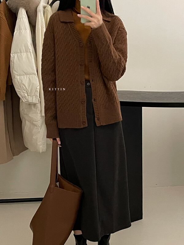 【KITTIN】Korean twist double collar knitted cardigan 1557# FHX