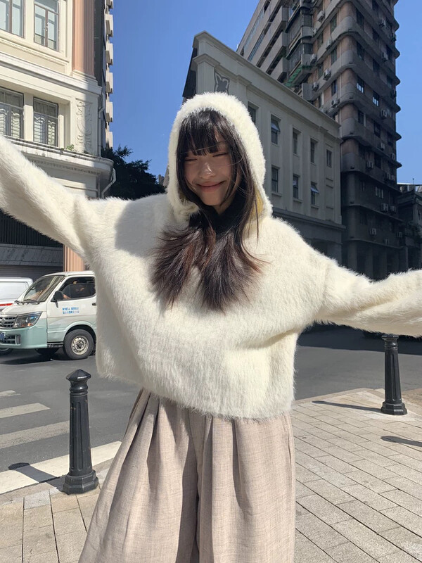 【Y.JIA】Korean mink fur hat lazy pullover sweater 976