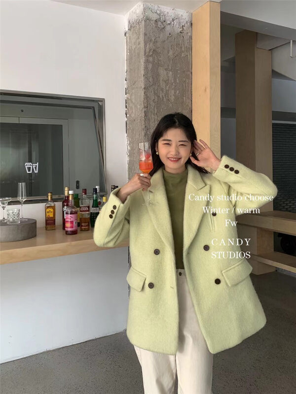 [CANDY candy] clean double-breasted temperament woolen coat 9509# ZJY