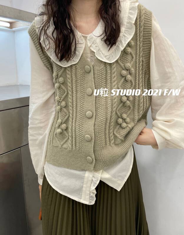Original price 73.72! [U grain] Korean version of small fresh crochet knitted vest without inner wear 2681