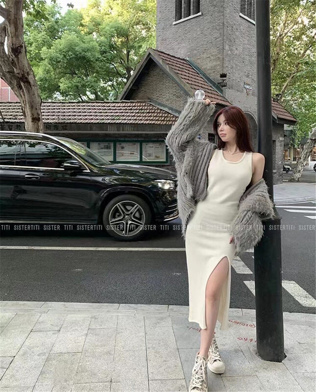 【MS STUDIO】Slit knit sexy dress 3209# PCZ