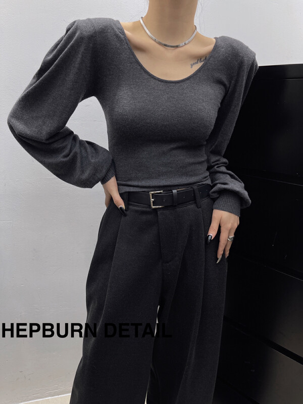 【HEPBURN】French puff sleeves and shoulder pads knitted sweater (slim fit) Y06-1# FHX