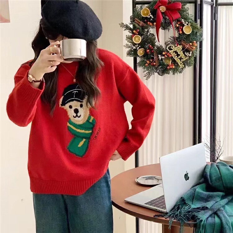 【Y.JIA】Casual all-match bear round neck lazy sweater sweater 215-1