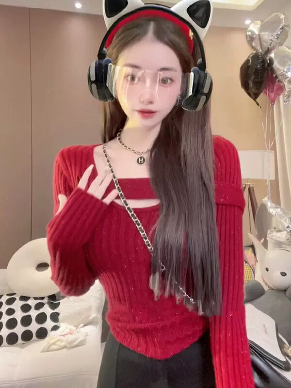 【L.L STUDIO】Design Halter Neck Two-Wear Knitted Sweater 78637# PCZ
