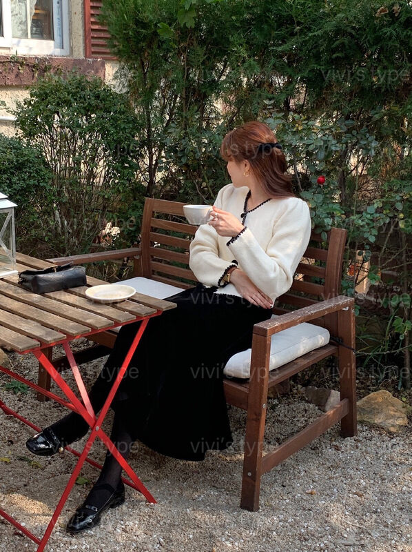 【VIVIS TYPE】Korean retro topstitch v-neck warm sweater 07390# HJY