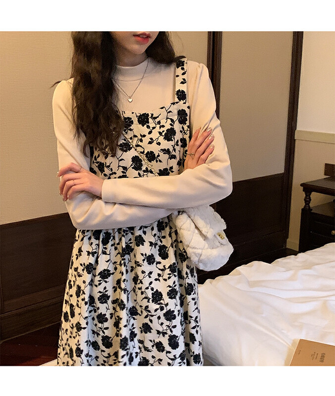 【L.L STUDIO】Glamourous fake two-piece floral dress 78514# PCZ