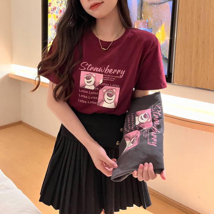 【MISS KOREA】Cartoon pattern loose brushed short-sleeved T-shirt 5407# HBX