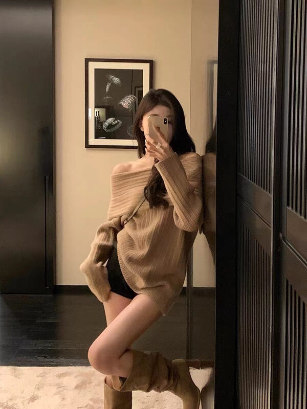 [MS STUDIO] Little Feminine Sexy One Shoulder Loose Warm Sweater 9505# PCZ