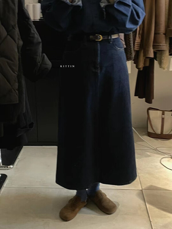 【KITTIN】Korean version simple A swing denim skirt 6159