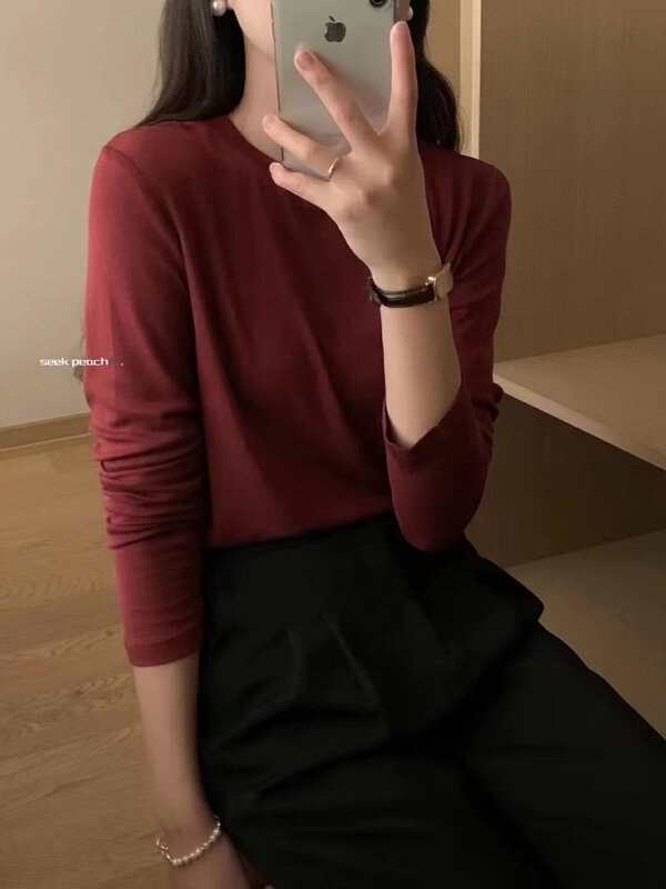 【SEEK PEACH】Natural comfortable all-match thin long-sleeved T-shirt S5673# L