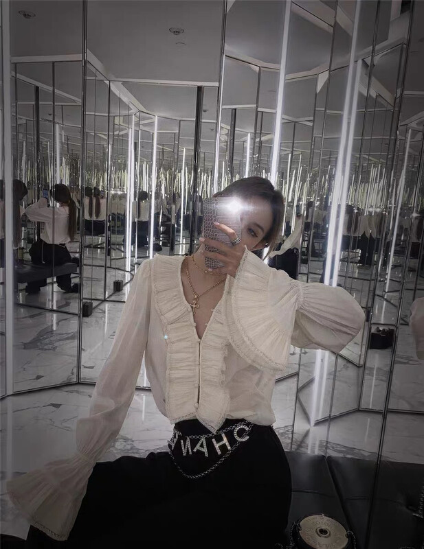 [WGWE] Niche celebrities court style ruffled puff sleeve shirt 3018# FHX