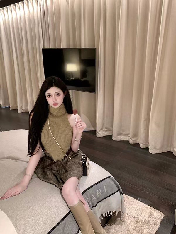 【MS STUDIO】Imitation mink fur turtleneck high-end design vest/sling 5870# PCZ