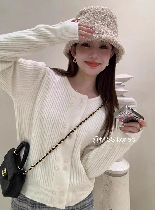 【MISS KOREA】Comfortable single-breasted solid color textured knitted cardigan (cardigan only) 8880-1# HBX