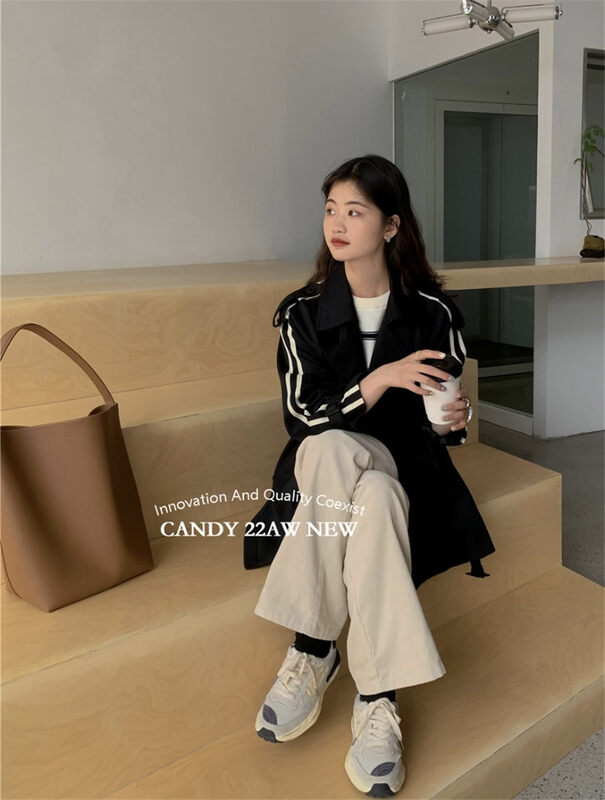 New for winter! [CANDY candy] Bar double-breasted loose windbreaker (with belt) 9189# ZJY