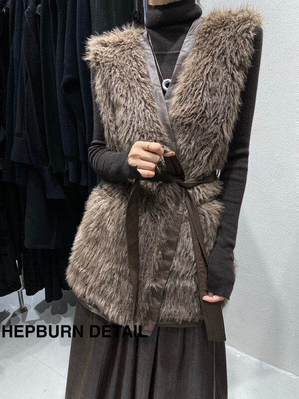 [HEPBURN Hepburn] Advanced sleeveless furry vest (with belt) (foreign style) 5257# FHX