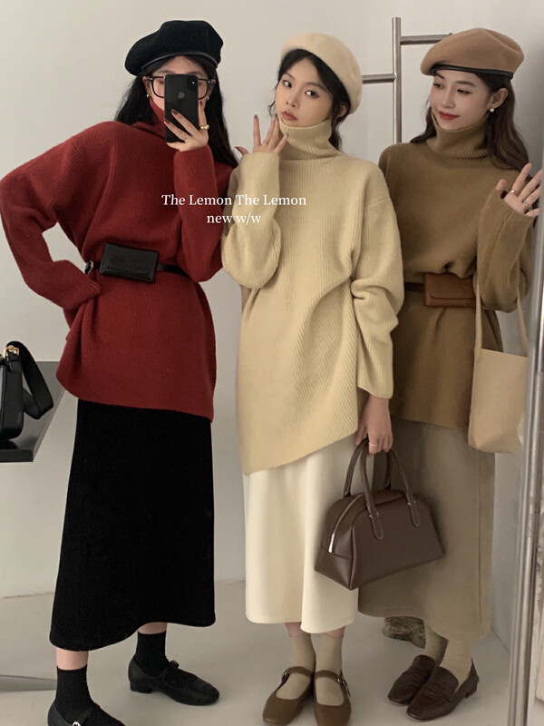 [Lemon Green Tea] Turtleneck Pullover Loose Thick Sweater 00-272