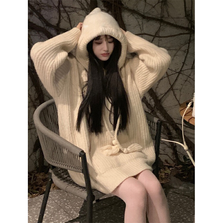 【L.L STUDIO】Pure Desire Loose Thick Line Hooded Warm Sweater 78526# PCZ