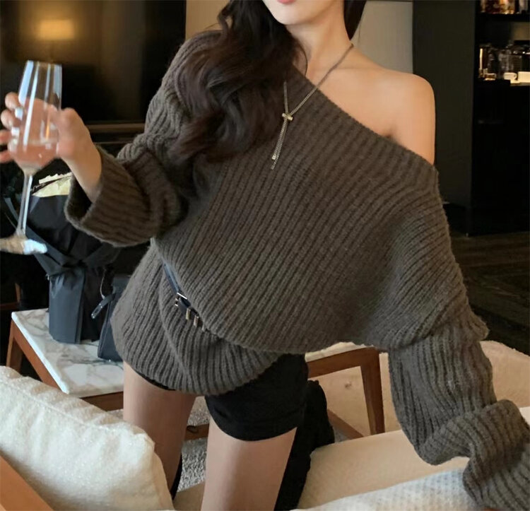 【MS STUDIO】Sexy one-shoulder long-sleeved warm sweater 5148# PCZ