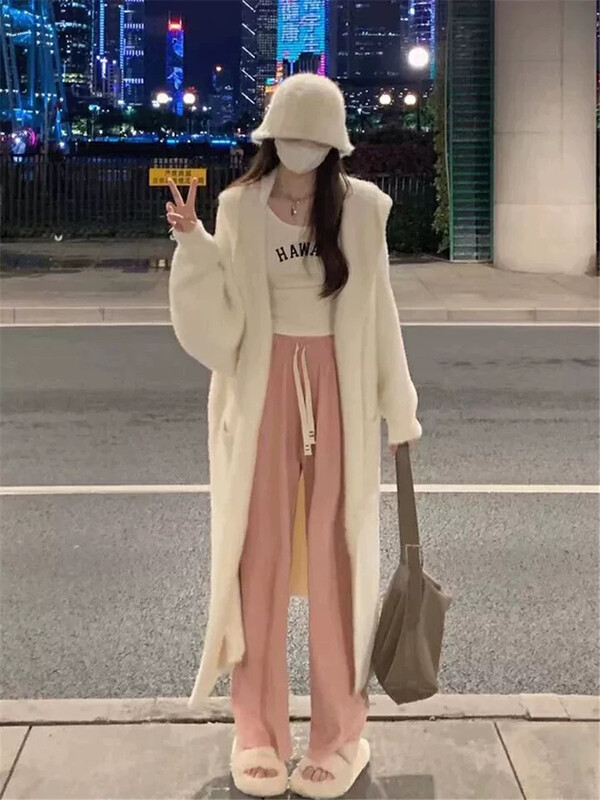 【L.L STUDIO】Korean style loose hooded imitation mink fur coat 78613# PCZ