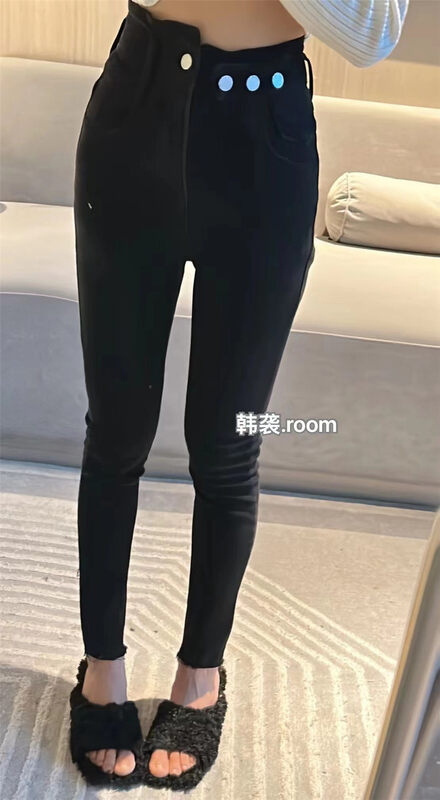 【AUS】Flocking high waist four button skinny jeans S173A# LSW