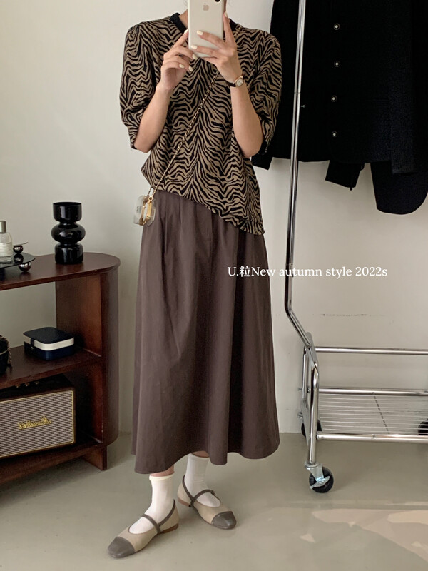 Original price 39.48! [U grain] Korean version of the all-match puff sleeve zebra short-sleeved T-shirt short-sleeved T-shirt 169