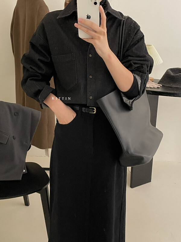 [KITTIN] Korean casual simple thick denim shirt 8716