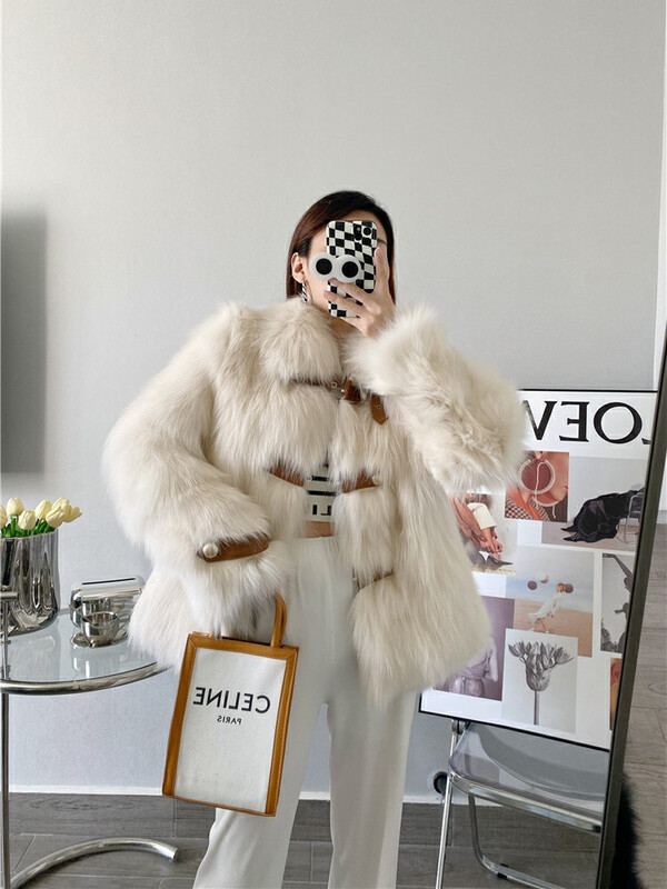 【L.L STUDIO】Fashion motorcycle collar imitation fox fur high-quality short coat 78553# PCZ