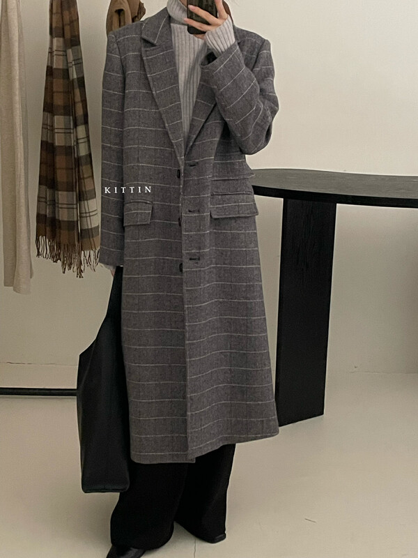【KITTIN】Korean style plaid long suit jacket 2006FW