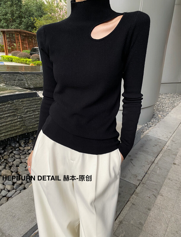 【HEPBURN Hepburn】Designed small stand-up collar sweater (all-match slim fit) 102# FHX