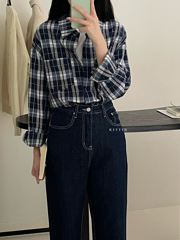 【KITTIN】Korean retro plaid shirt 0666# FHX