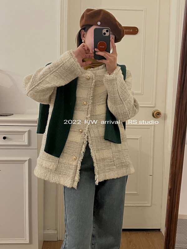 【RS】Wool tweed braided warm down jacket (90% white duck down/60% wool) LL0315# FHX