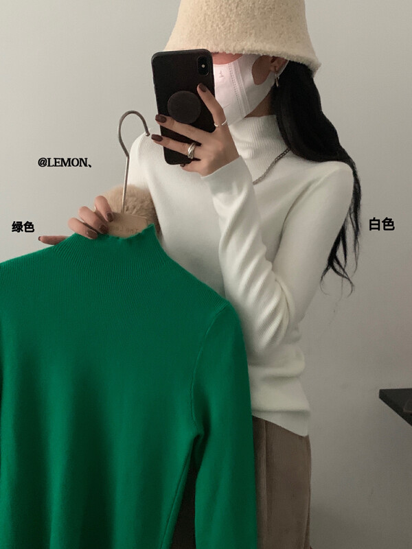 【Lemon green tea】Korean style solid color slimming encrypted thickened bottoming shirt Andy velvet L-019