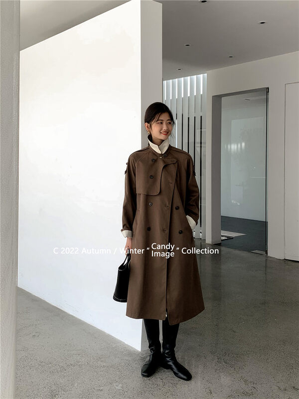 New in autumn! [CANDY candy] double-breasted long suit coat (with belt) 9169# ZJY