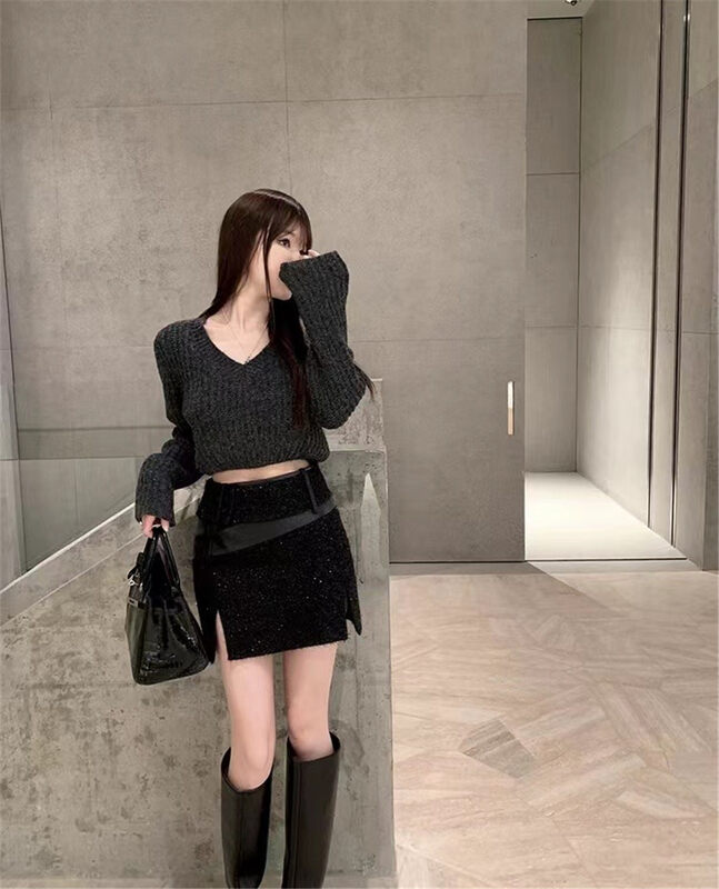 【MS STUDIO】V-neck cropped sweater 5545# PCZ