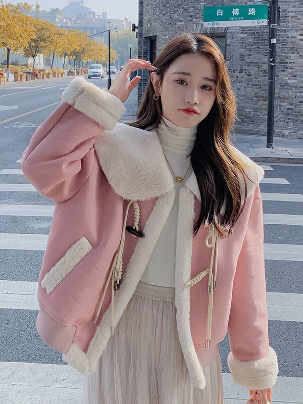【L.L STUDIO】Korean style sweet lapel horn button warm short jacket 78640# PCZ