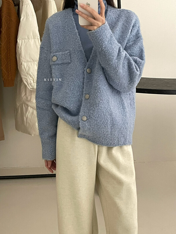 【KITTIN】Korean style loose plush knitted cardigan 0652