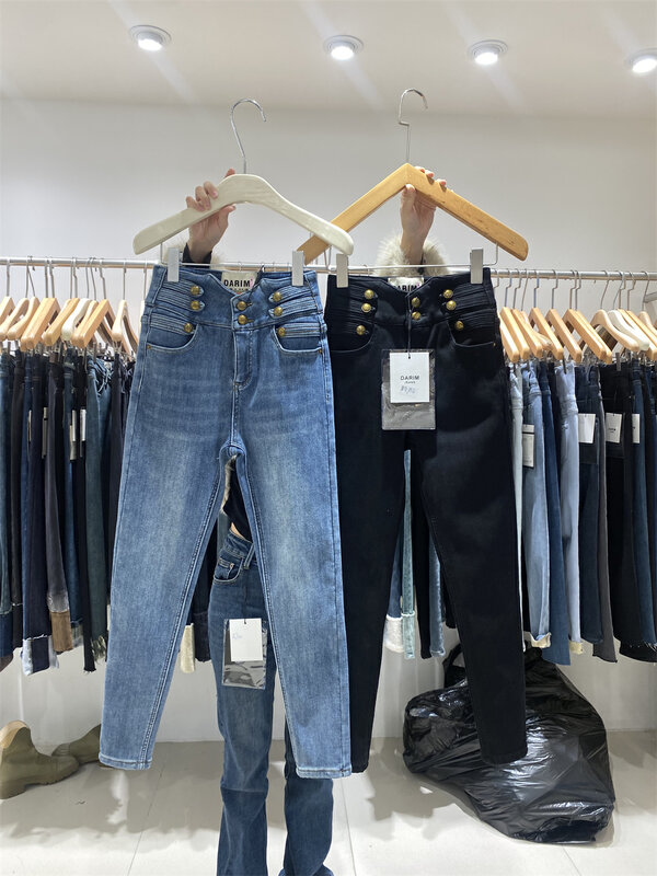 【JEANS】Thickened breasted skinny jeans R679# LSW