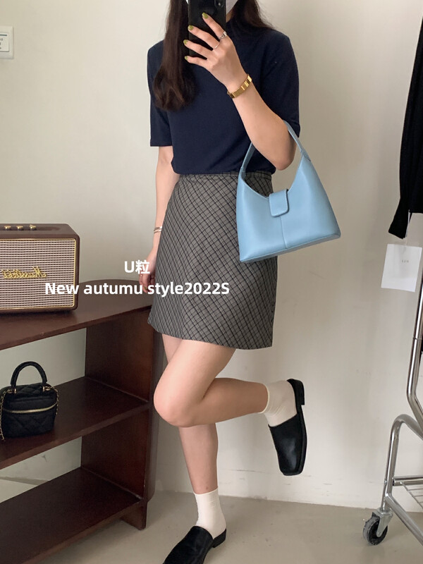 Original price 50.76! [U grain] Korean version of the new style design plaid skirt skirt 321