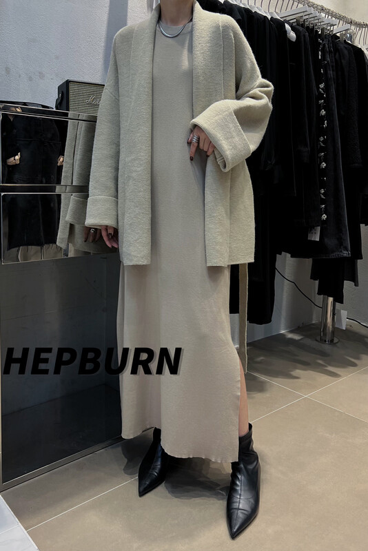 [HEPBURN Hepburn] French elegant lapel knitted cardigan (with belt) loose coat Y62