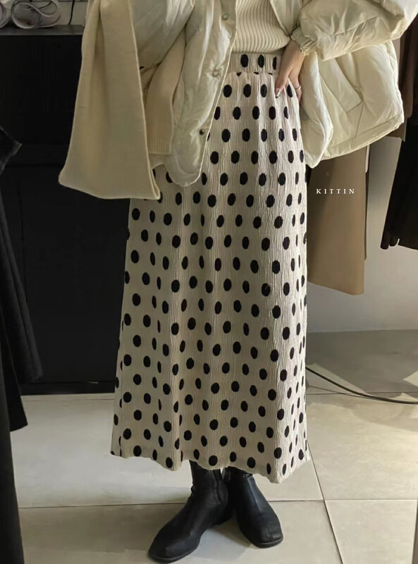 [KITTIN] Korean flocking polka dot skirt 6131
