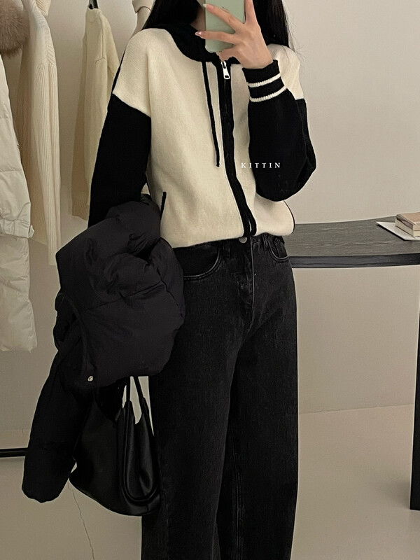 【KITTIN】Korean style hooded knitted short coat 0622# FHX