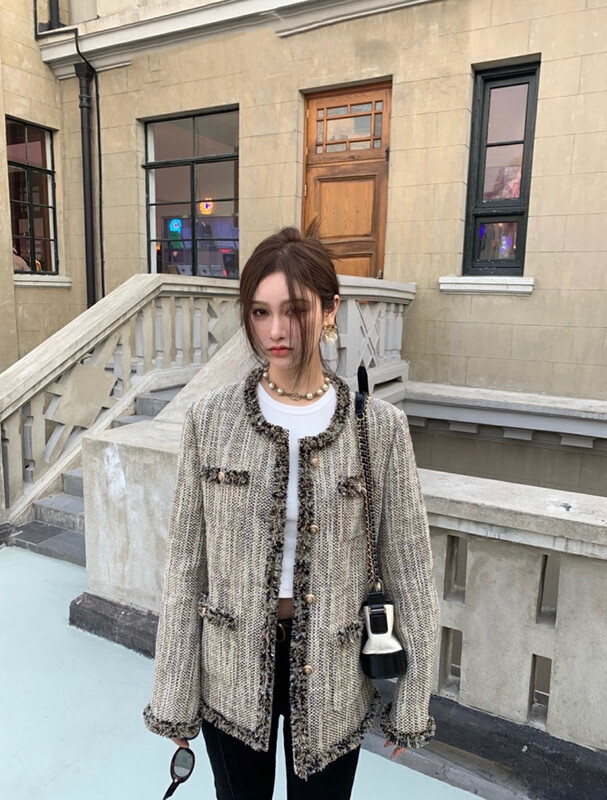New autumn styles!  【WGWE】French lady style high-end tweed chic design short coat (without brooch) 2576# FHX