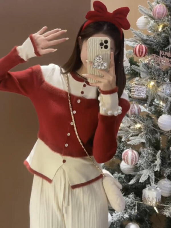 【L.L STUDIO】New Year's Christmas red bottoming knit sweater 78589# PCZ